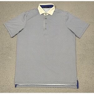 Greyson Polo Shirt Mens Medium Blue Geometric Print Contrast Collar Stretch Golf